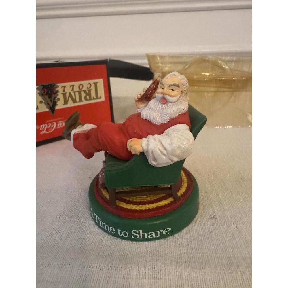 Coca-Cola Circa 1958 "A Time to Share Santa in a Chair Trim A Tree Ornament Coke